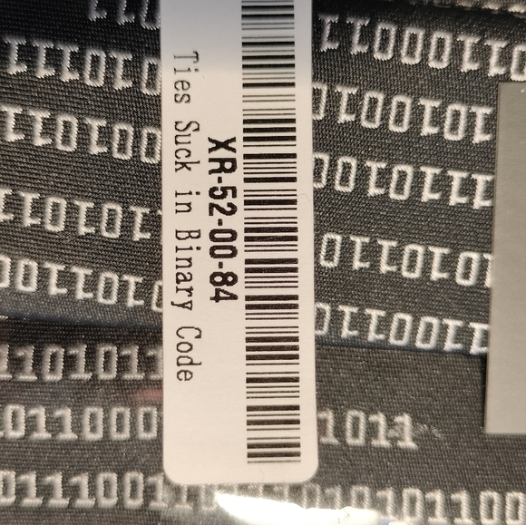 Wild Ties - Black Tie With White Numbers Says "Ties Suck" In Binary Code - Picture 4 of 4
